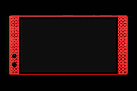 Front view of red smartphone with empty screen, concept of mobile gamingの写真素材