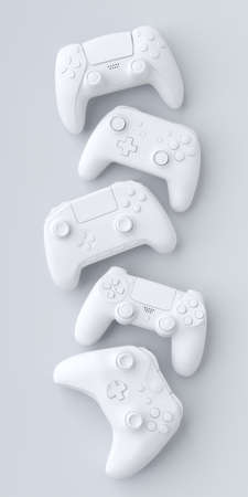 Set of lying gamer joysticks or gamepads on white background