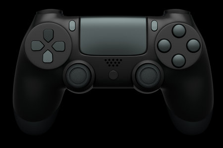 Realistic black joystick for video game controller on black background