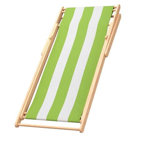 Green striped beach chair isolated on white background. 3d rendering of beach and ocean vacations...