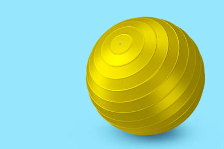 Yellow fitball or fitness ball isolated blue background. 3d rendering of sport equipment for fitness, yoga and active workoutの写真素材