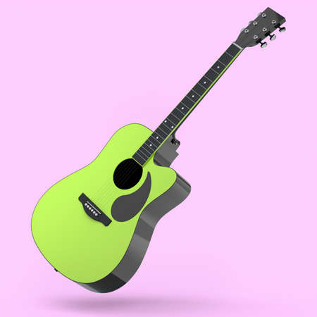 Electric acoustic guitar isolated on pink background. 3d render of concept for rock festival poster with spanish guitar for music shopの写真素材