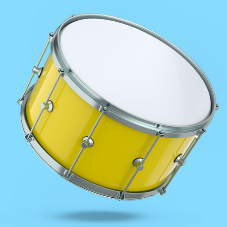 Realistic drum on blue background. 3d render concept of musical instrument, drum machine.の写真素材