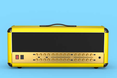 Classical electric and acoustic guitar amplifier isolated on blue background.の写真素材