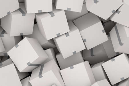Heap of cardboard boxes or carton gift box isolated on white background. 3d render concept of...