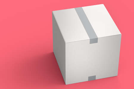 Cardboard box or carton gift box isolated on pink background. 3d render concept of express delivery...