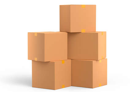 Cardboard box or carton on white background, carrying parcel and online shopping
