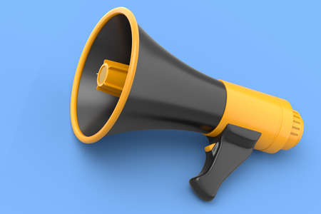 Megaphone for advertisement or hiring isolated on blue background.の写真素材