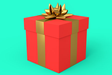 Gift boxes with ribbon and bow isolated on green background. 3d render concept of greeting design Birthday, Christmas, Black friday, New Yearの写真素材