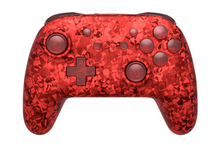 Realistic video game joystick with mosaic seamless pattern on white background. 3D render of...
