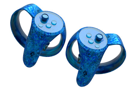 Virtual reality controller for online gaming with mosaic seamless pattern on white background. 3D...