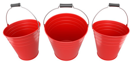 Set of garden tools and supplies for gardener and flower pots in garden on white background. 3d render concept of horticulture and farming suppliesの写真素材