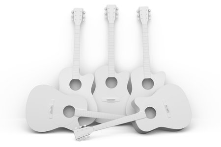 Set of electric acoustic guitar isolated on monochrome background. 3d render of concept for rock...