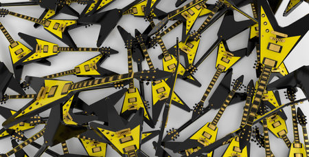 Heap of electric guitars isolated on white background. 3d render of concept for rock festival poster...