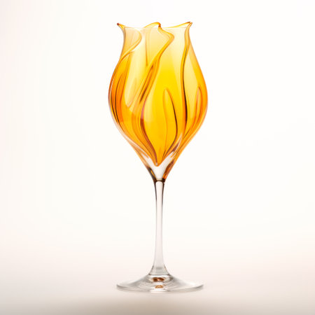 A crystal-clear flute glass of champagne isolated on white background, its golden bubbles dancing elegantly against the glass in shape of tulip, exuding a sense of celebration and sophisticationの素材