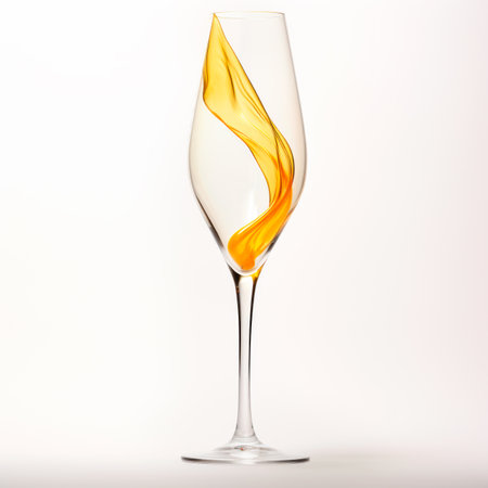 A crystal-clear flute glass of champagne isolated on white background, its golden bubbles dancing elegantly against the glass, exuding a sense of celebration and sophisticationの素材