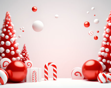 Modern Christmas tree with gifts boxes, presents and balls on a white background. 3d illustration of Merry christmas and New year concept for greeting card, sale web banner and postcardの素材