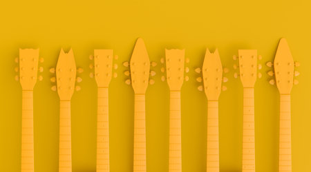 Set of fingerboard of electric acoustic guitar isolated on monochrome background. 3d render of concept for rock festival poster with heavy metal guitar for music shopの写真素材