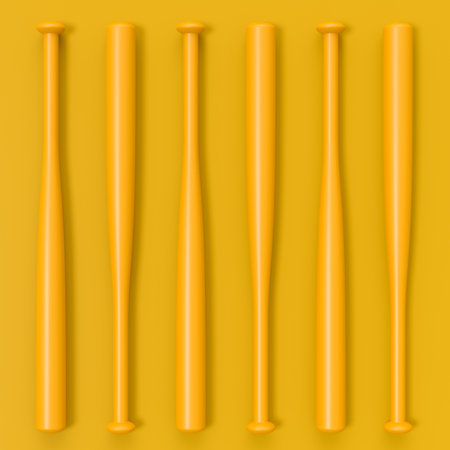 Wooden professional softball or baseball bat and ball isolated on monochrome background. 3d rendering of sport accessories for team playing gamesの写真素材