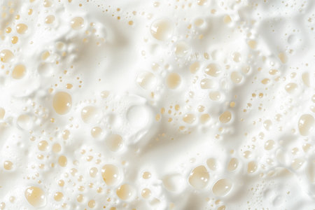 Close up of soapy foam texture as a background. Macro shot of bubbles with shimmering effect on the surface.の素材