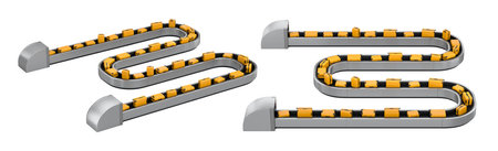 Set of Airport luggage conveyor belt or baggage claim area with suitcases on white background. 3d render of travel vacation concept.の写真素材