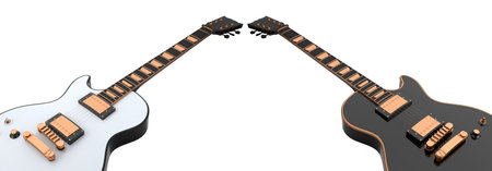 Set of electric acoustic guitar isolated on white transparent background. 3d render of concept for rock festival poster with heavy metal guitar for music shopの写真素材