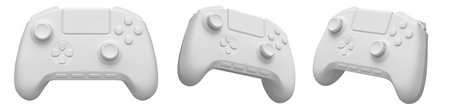 Collection of gaming controllers with different colors and designs for gaming enthusiasts isolated...