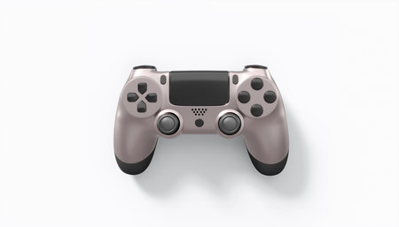 Realistic colorful video game joystick or gamepad with color buttons on white