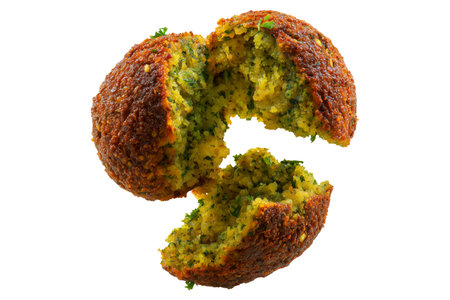 Taameya Egyptian falafel balls made from chickpeas or fava beans, isolated on white transparent background, concept of ethnic Arabic foodの素材