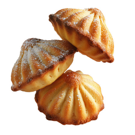 Maamoul traditional sesame covered pastry, cookies powdered with sugar, isolated on white transparent background. Concept of baked dessert foodの素材