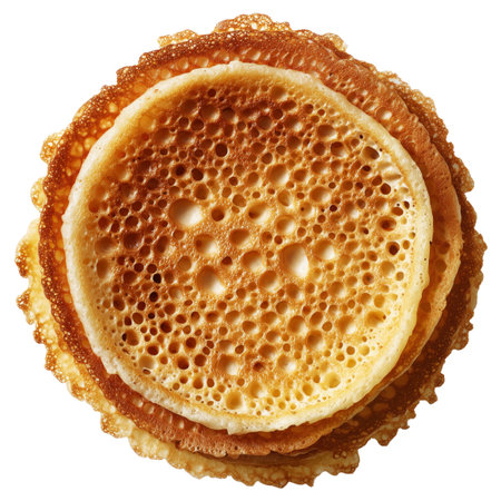 Sago Pancakes thin crepes or stack of pancakes topped with powdered sugar, isolated on white transparent background, Papua New Guinea breakfastの素材