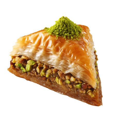 Baklava with pistachio isolated on a white backgroundの素材