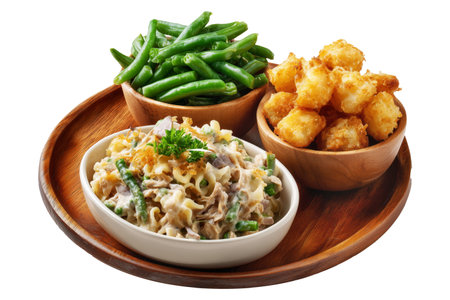 Pasta salad with fried chicken, green beans and mayonnaiseの素材