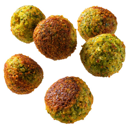 Taameya Egyptian falafel balls made from chickpeas or fava beans, isolated on white transparent background, concept of ethnic Arabic foodの素材