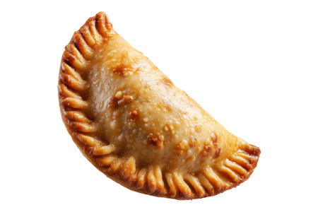 Argentina and Uruguay empanadas stacked in a pyramid, golden baked crust, meat and potato filling, isolated on white transparent background, concept of traditional South American Cuisineの素材