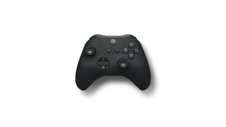 Wireless gaming controller flying in air isolated on white background with clipping path,...
