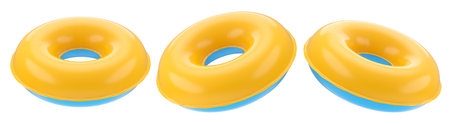 Set of inflatable rings for kids in swimming pool for summer holidays on white background. 3D render...