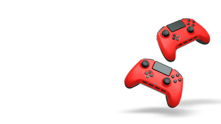 Wireless gaming controllers flying in air isolated on white background with clipping path,...