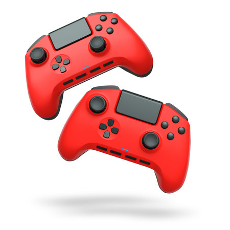 Wireless gaming controllers isolated on white background with clipping path, symbolizing gaming...
