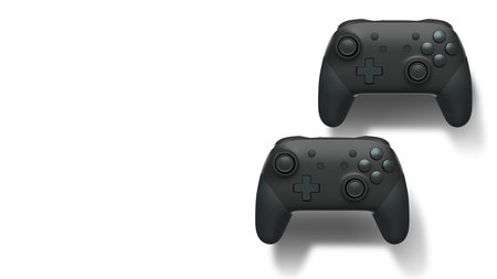 Wireless gaming controllers isolated on white background with clipping path, symbolizing gaming...