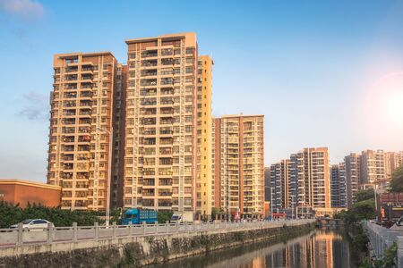 Cityscape of Canal and Community in Nanlang Town, Zhongshan City, Guangdong Province, Chinaのeditorial素材