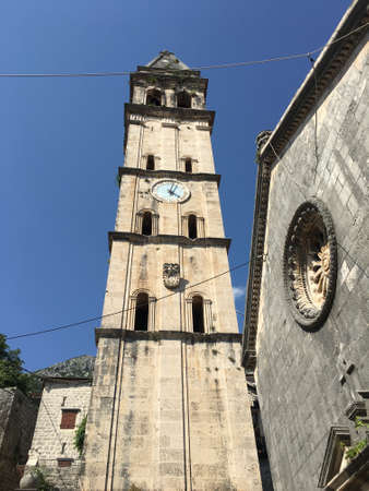 Ancient church clock towerの写真素材