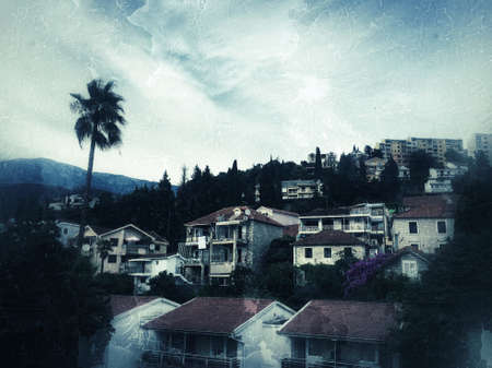Mediterranean panorama, grunge backgroundのeditorial素材