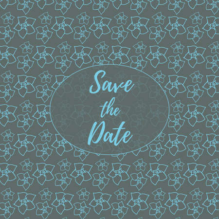 Save the date, wedding invitation card template with light blue flowers vector pattern illustration on a dark gray background. Floral background.のイラスト素材