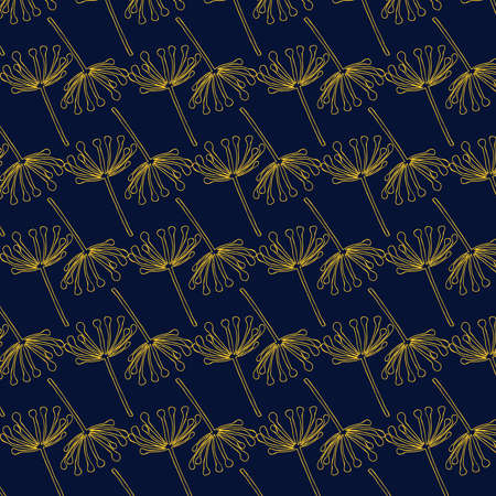 Hand drawn floral vector pattern in gold and dark blue color palette