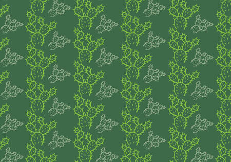 Hand drawn cactus vector pattern in a green color paletteのイラスト素材
