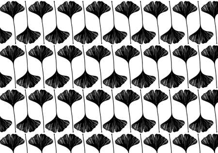 Hand drawn ginkgo leaves vector in a black and white color paletteのイラスト素材