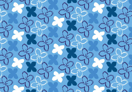 Hand drawn lilac flower vector pattern in blue and white color paletteのイラスト素材
