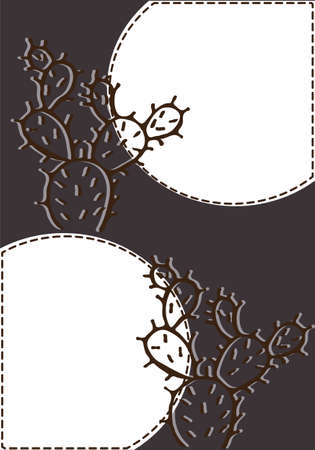 Hand drawn cactus and leaves vector card template in dark red and white color paletteのイラスト素材