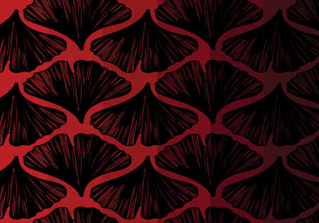 Hand drawn ginkgo leaves vector pattern in black and red color paletteのイラスト素材